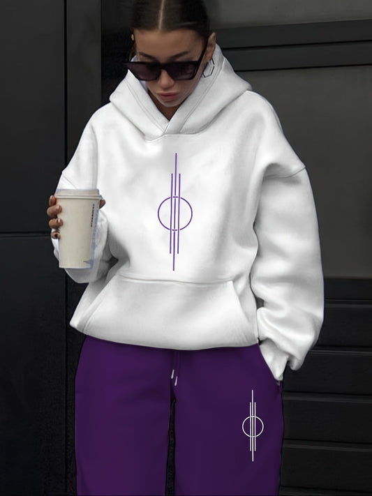 Sudadera con capucha blanca con diseño y pantalón de chándal a juego en conjunto