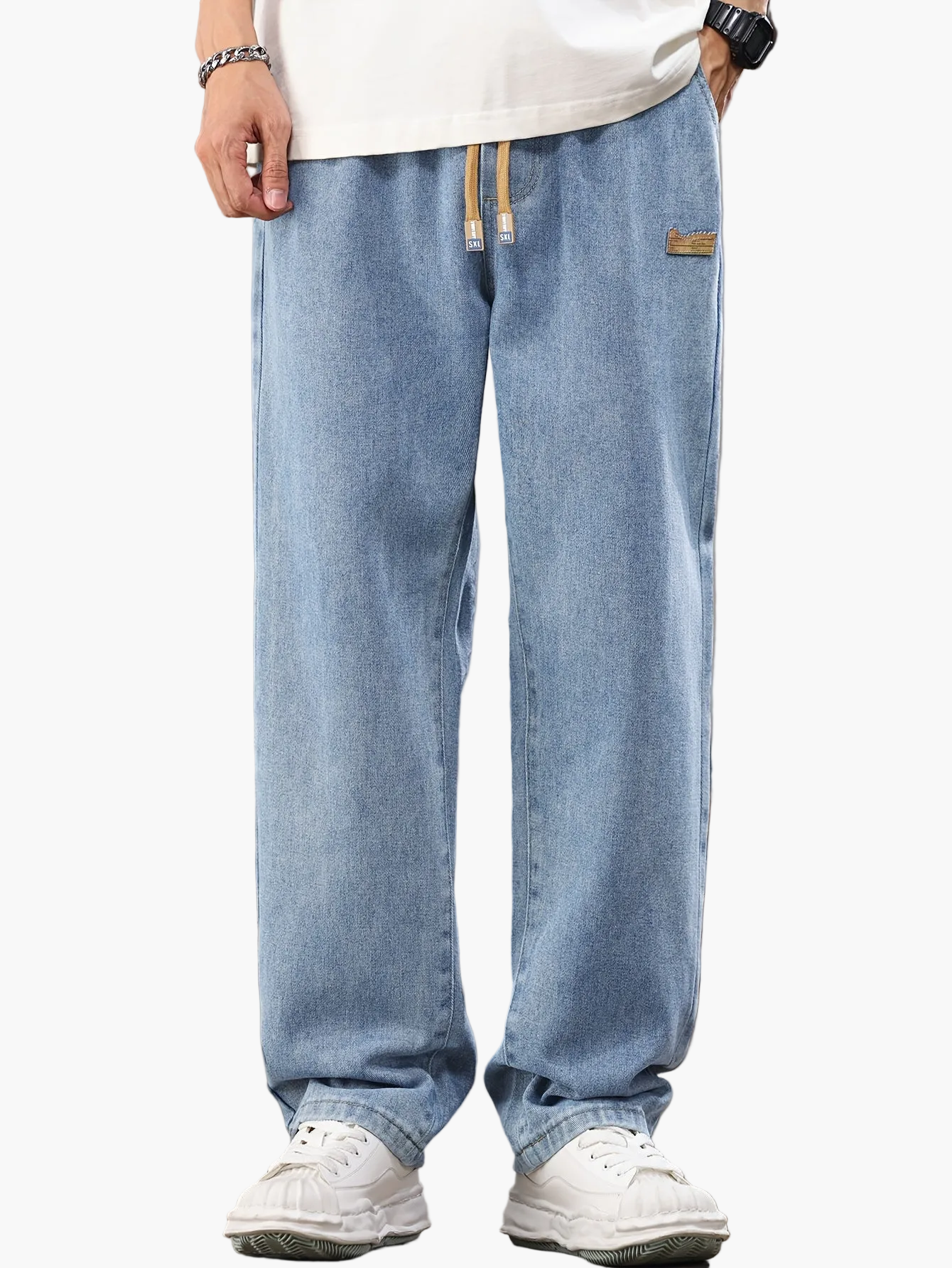 Jean jogging homme coupe décontractée – style streetwear décontracté avec cordon de serrage, idéal pour les loisirs et le quotidien