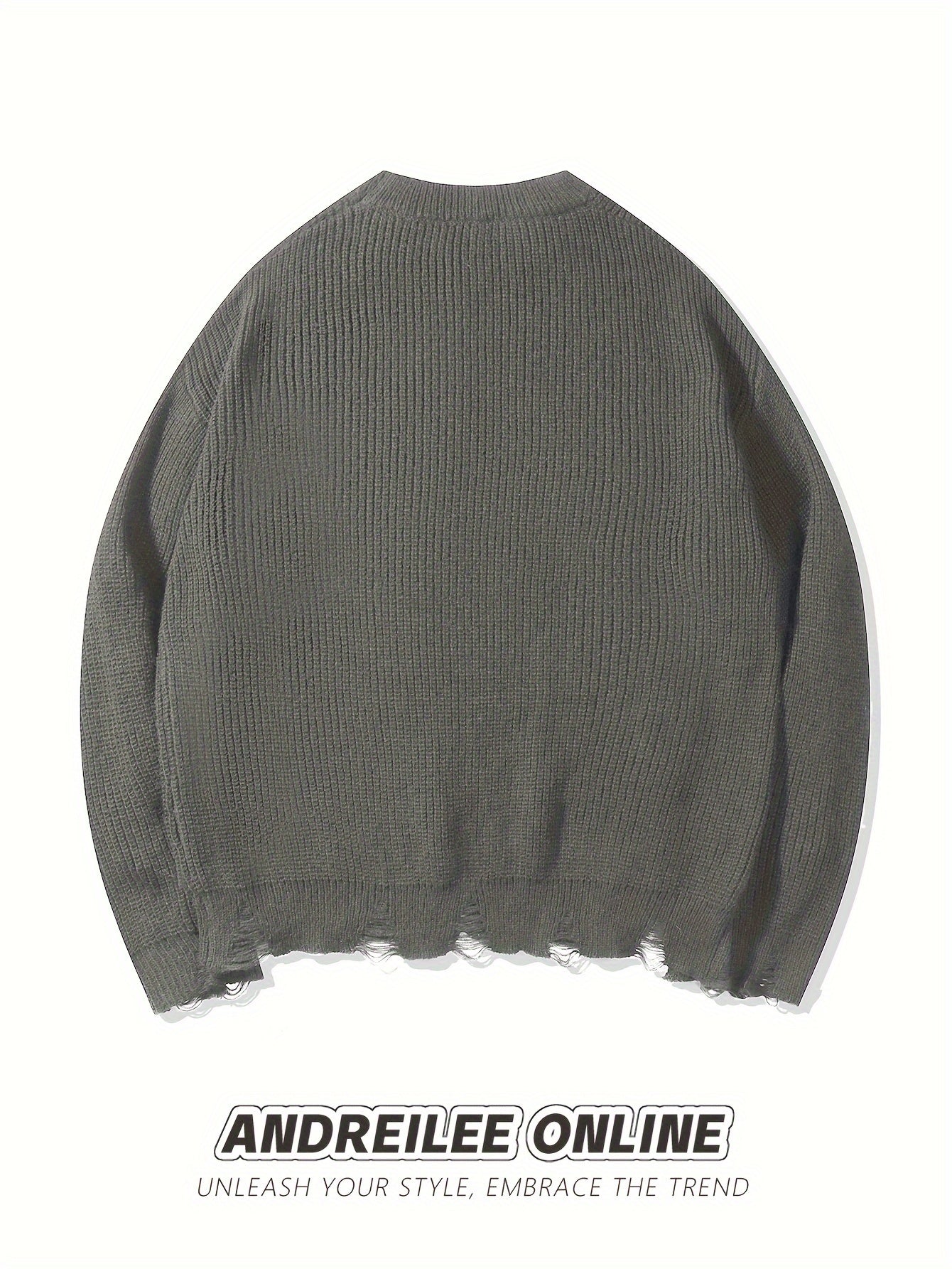 Unisex Strickpullover mit Kreuzstich-Detail und zerrissenem Saum