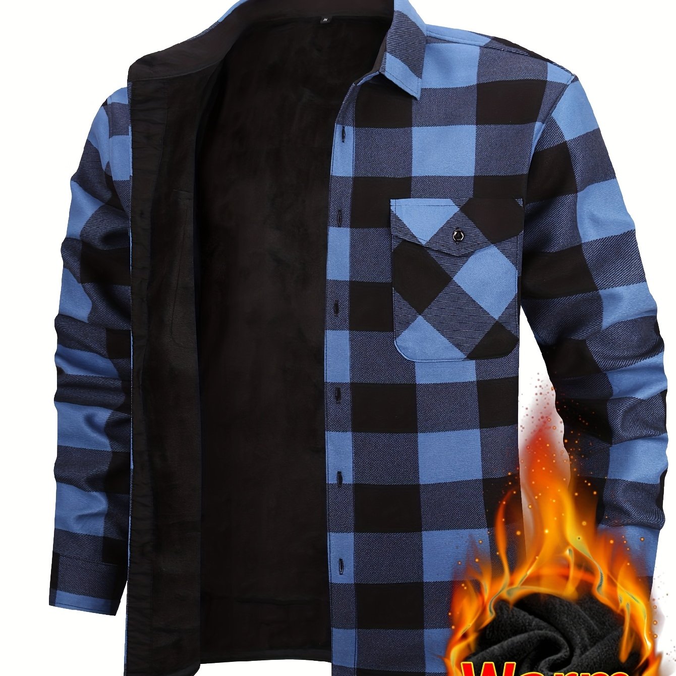 Giacca-camicia da uomo a quadri con fodera in pile e bottoni