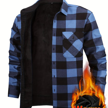 Giacca-camicia da uomo a quadri con fodera in pile e bottoni