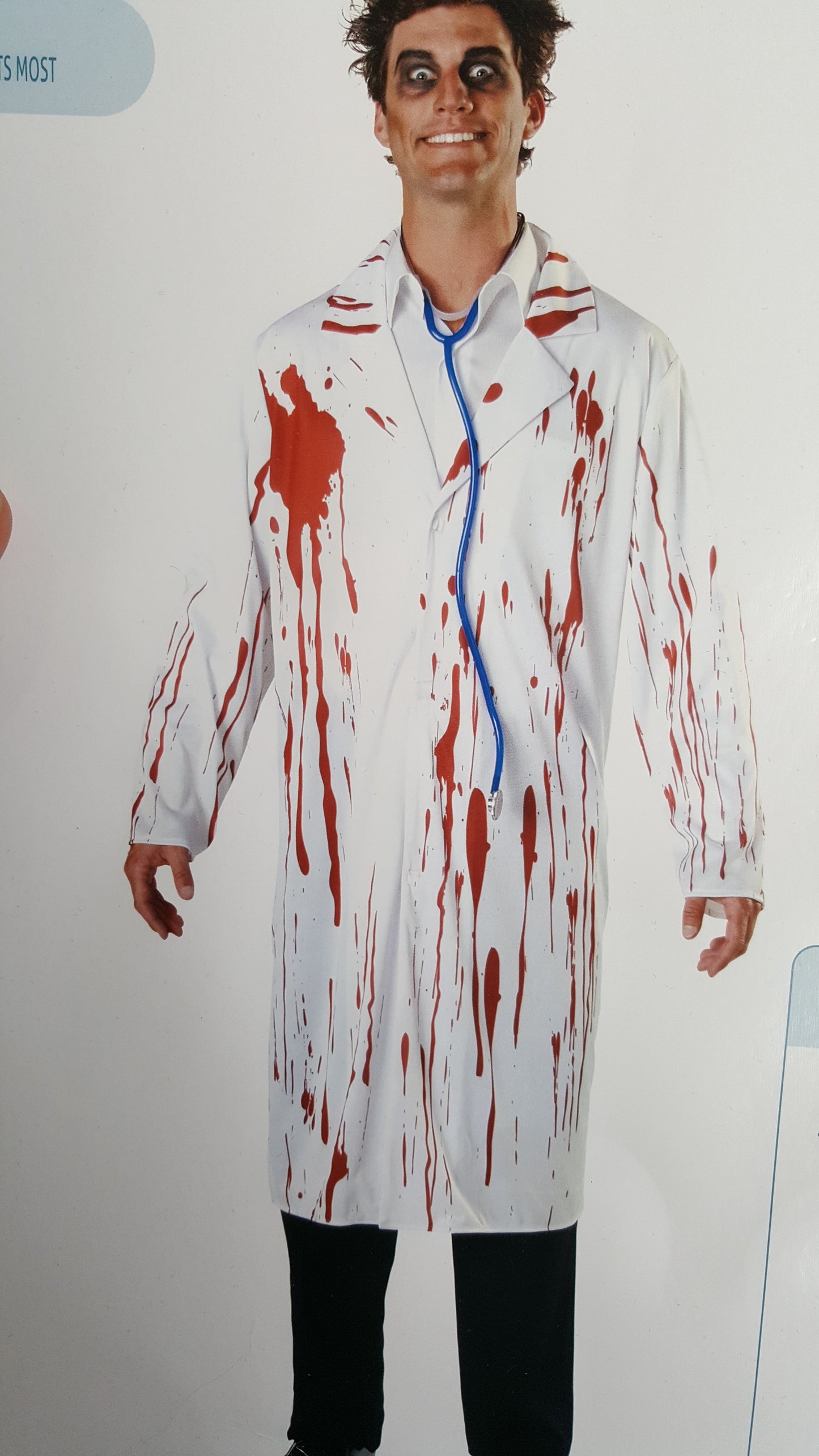 Costume da Uomo Halloween Medico Zombie Sanguinario per Feste Spaventose