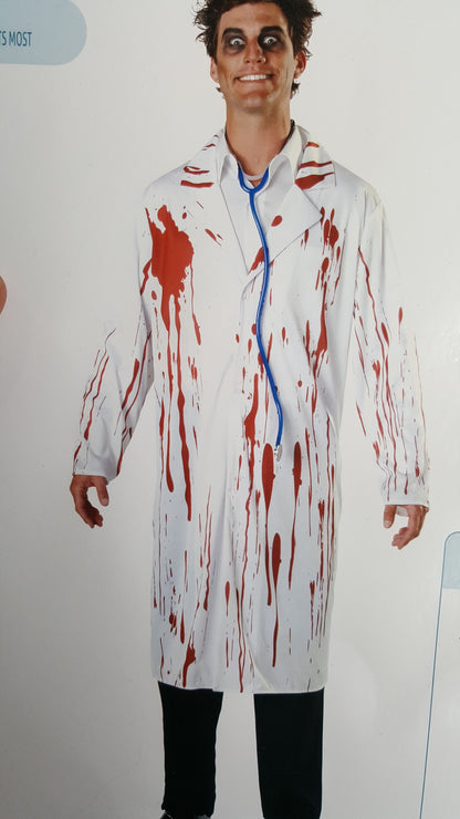 Costume da Uomo Halloween Medico Zombie Sanguinario per Feste Spaventose