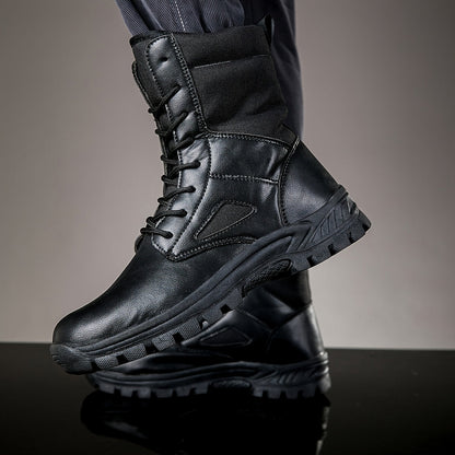Botines robustos de cordones para hombre, altos, con suela perfilada, en negro