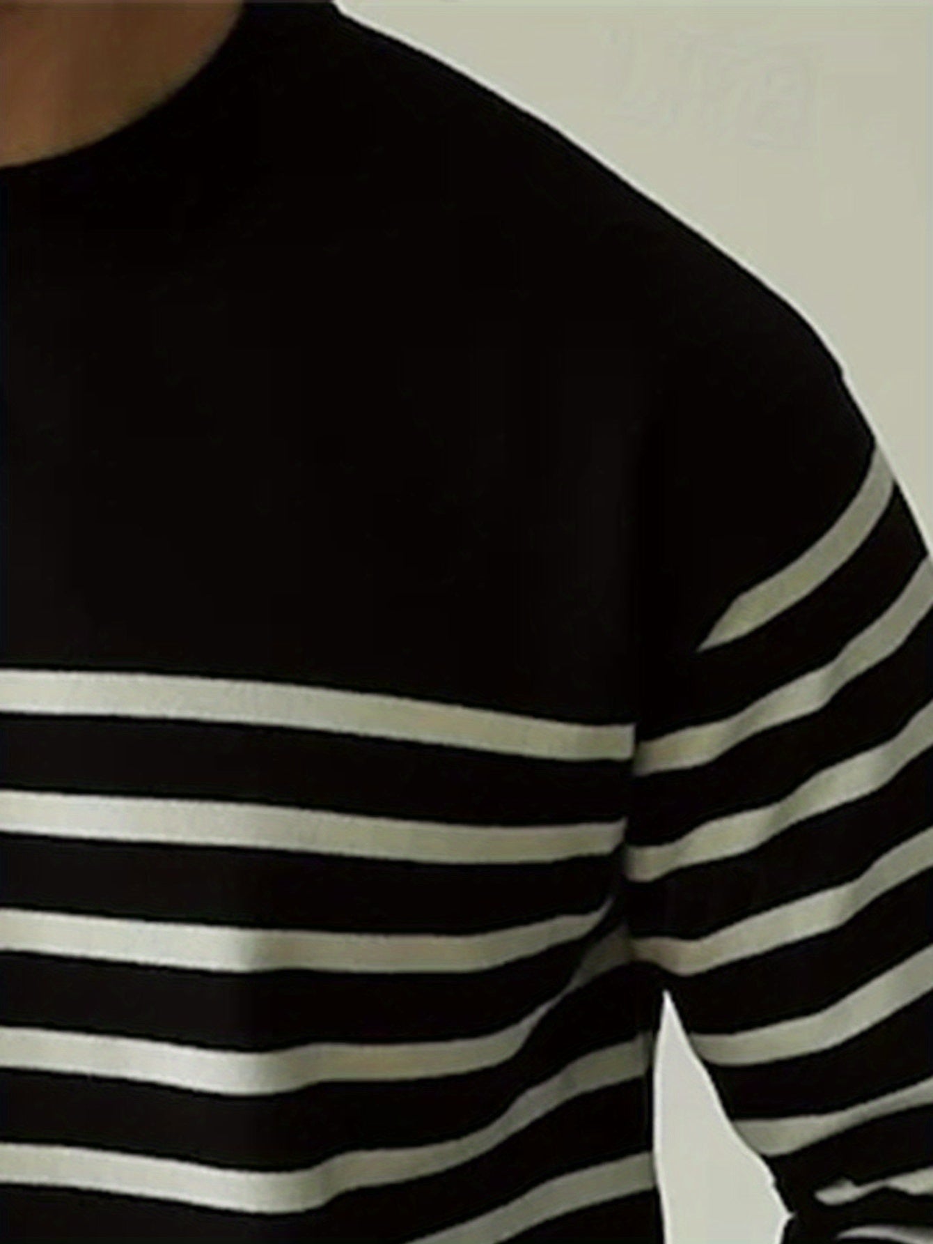Herren Langarmshirt Gestreift Schwarz-Weiß Rundhals