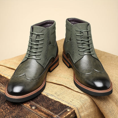 Herren Brogue Stiefel Schnürstiefeletten in Braun mit Kontrastmaterial