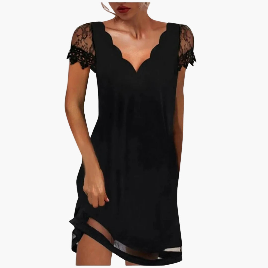 Robe femme avec manches en dentelle et encolure ondulée – Robe de soirée élégante pour les occasions spéciales