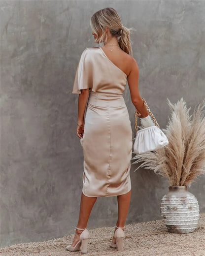 Robe de soirée midi asymétrique femme – Robe élégante une épaule pour occasions spéciales