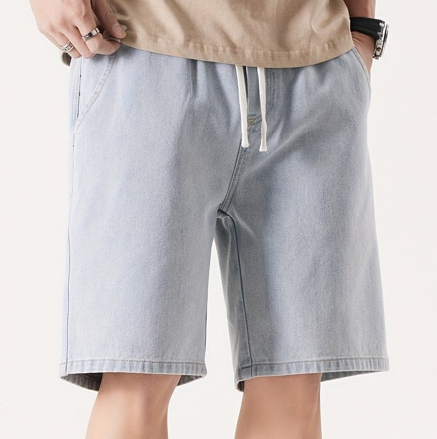 Herre Denim Shorts Løs Pasform Fritid Knæhøj