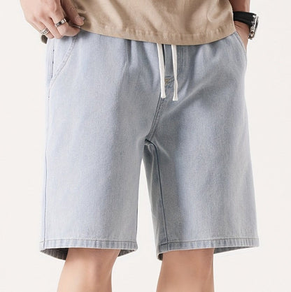 Herre Denim Shorts Løs Pasform Fritid Knæhøj
