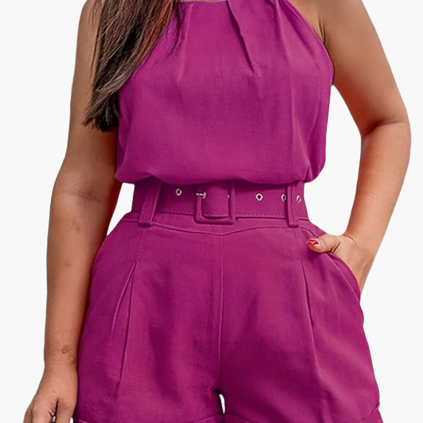 Tuta corta estiva elegante da donna con cintura – Completo alla moda per tempo libero e vacanze