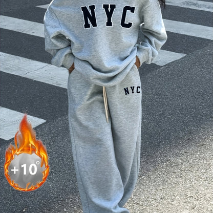 Grauer Trainingsanzug "NYC" mit Oversized Sweatshirt und weiten Hosen für Damen