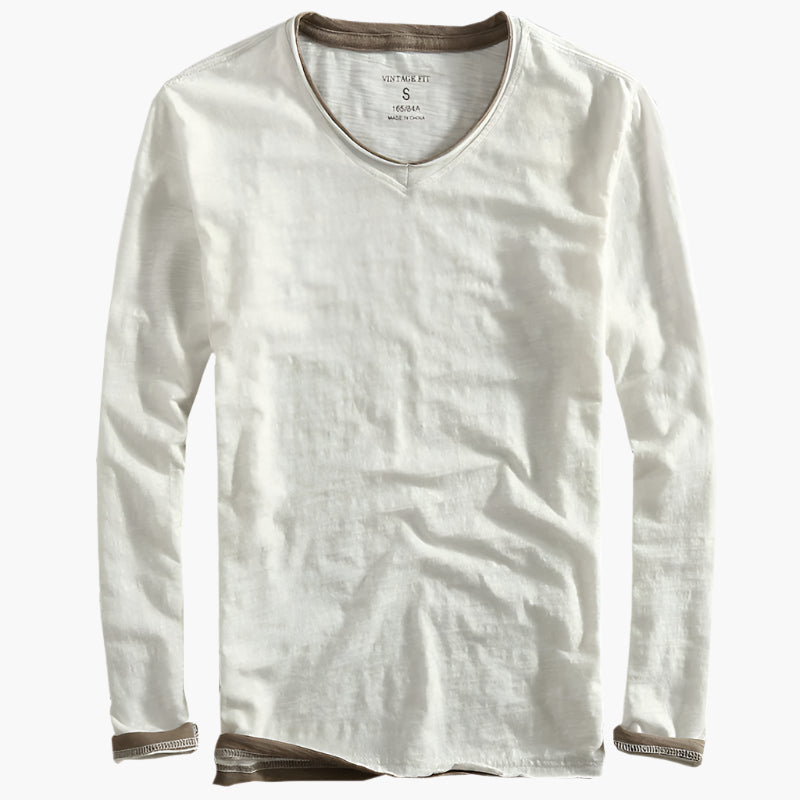 Maglia a maniche lunghe da uomo con effetto a strati e scollo a V – Maglia casual moderna per tutti i giorni