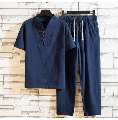 Herren Sommeranzug Set – Lässiges zweiteiliges Outfit mit Kurzarmhemd und Hose – Ideal für Freizeit & Alltag