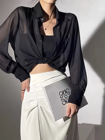 Dames transparant losvallend blouse-shirt voor elegante vrijetijds- en kantoorlooks