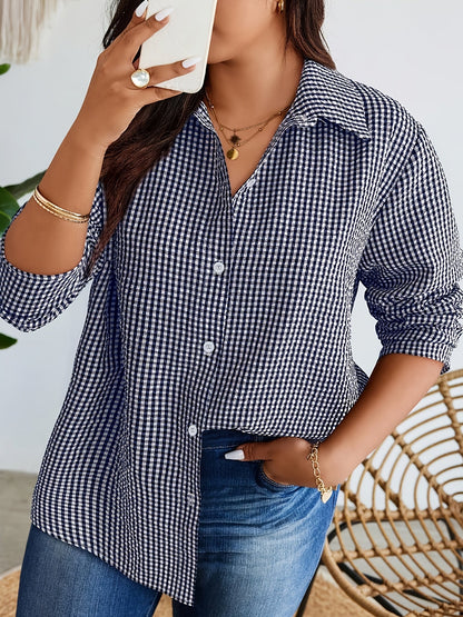 Chemise décontractée à carreaux pour femme style Vichy – Blouse décontractée pour le quotidien et le bureau