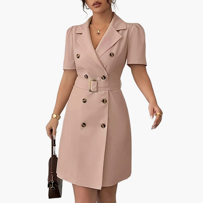 Abito blazer elegante da donna a maniche corte con cintura e doppia fila di bottoni – Business e occasioni