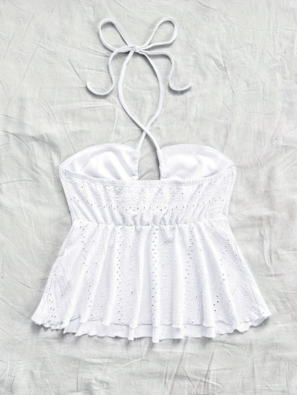 Top Babydoll de tirantes para mujer en estilo vintage – Top veraniego juguetón con bordado para tiempo libre y vacaciones