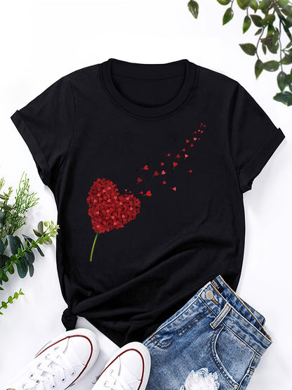 Dame T-shirt med hjerte-motiv – afslappet stil til hverdag og fritid