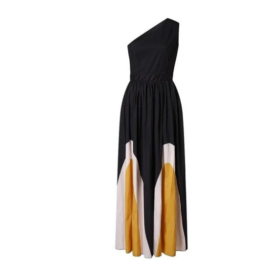 Rachael – Robe longue sans bretelles aux couleurs contrastées