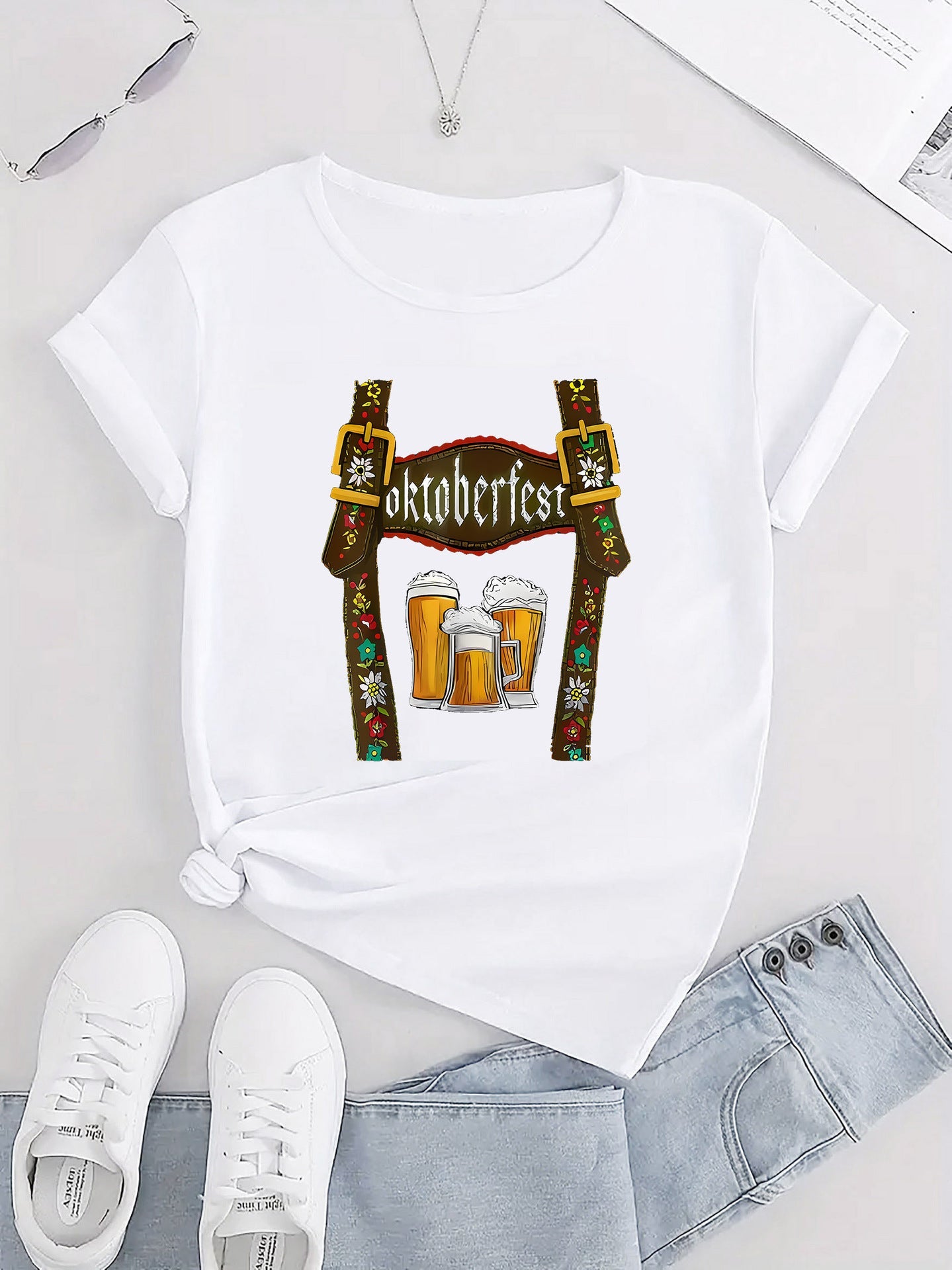 Dames Oktoberfest T-Shirt met Bierprint – Los Festivalshirt voor Volksfeesten & Feesten