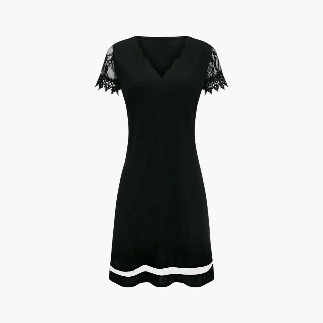 Robe femme avec manches en dentelle et encolure ondulée – Robe de soirée élégante pour les occasions spéciales