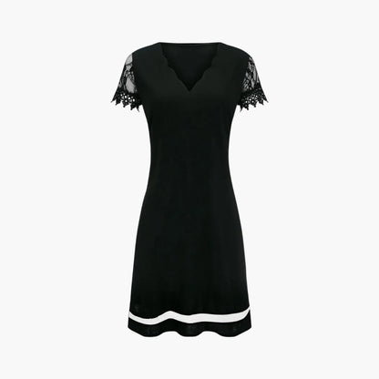 Robe femme avec manches en dentelle et encolure ondulée – Robe de soirée élégante pour les occasions spéciales