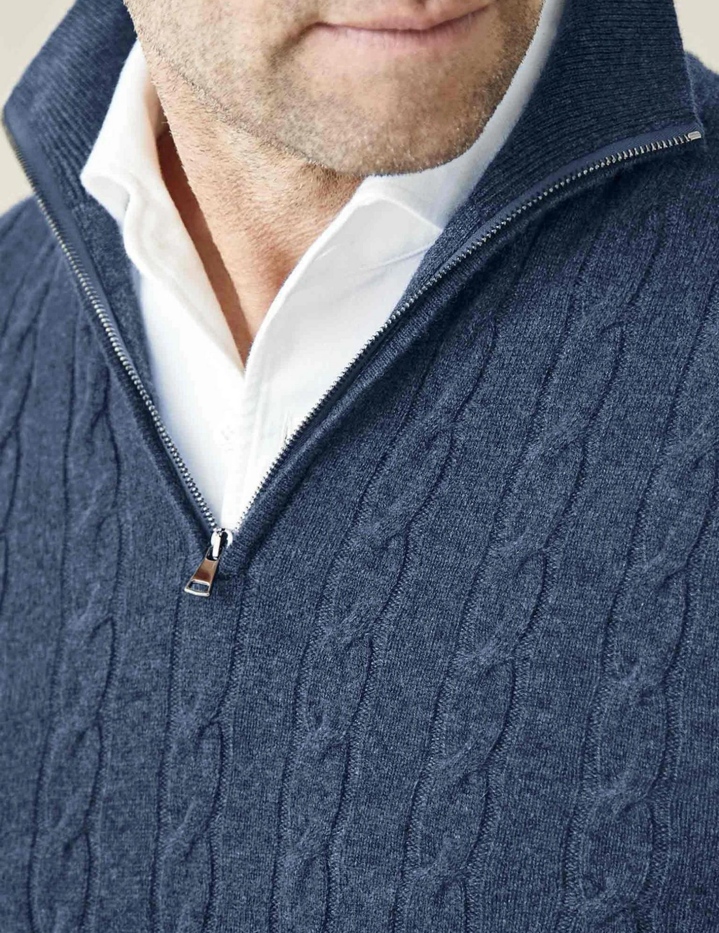 Herre Kabelstrikket Pullover med Lynlås – Klassisk stil til arbejde og fritid