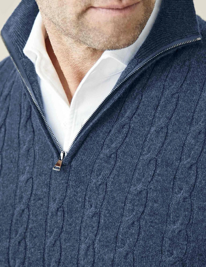 Herre Kabelstrikket Pullover med Lynlås – Klassisk stil til arbejde og fritid