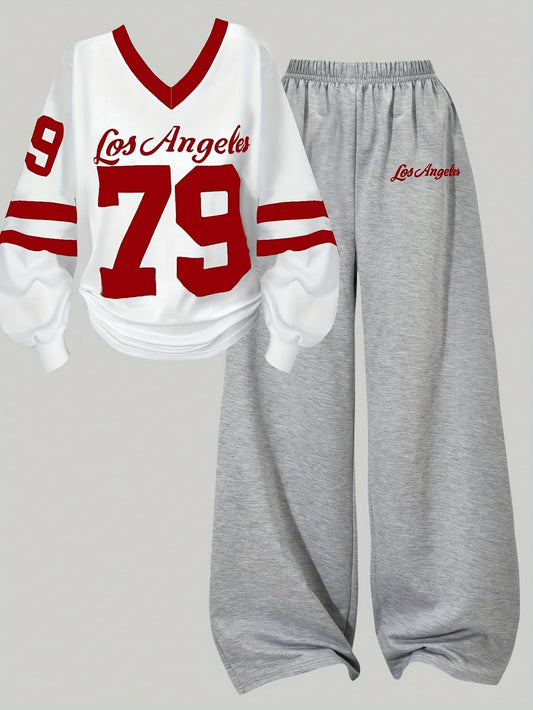 Ensemble de vêtements d’intérieur deux pièces avec imprimé « Los Angeles », t-shirt blanc et pantalon gris