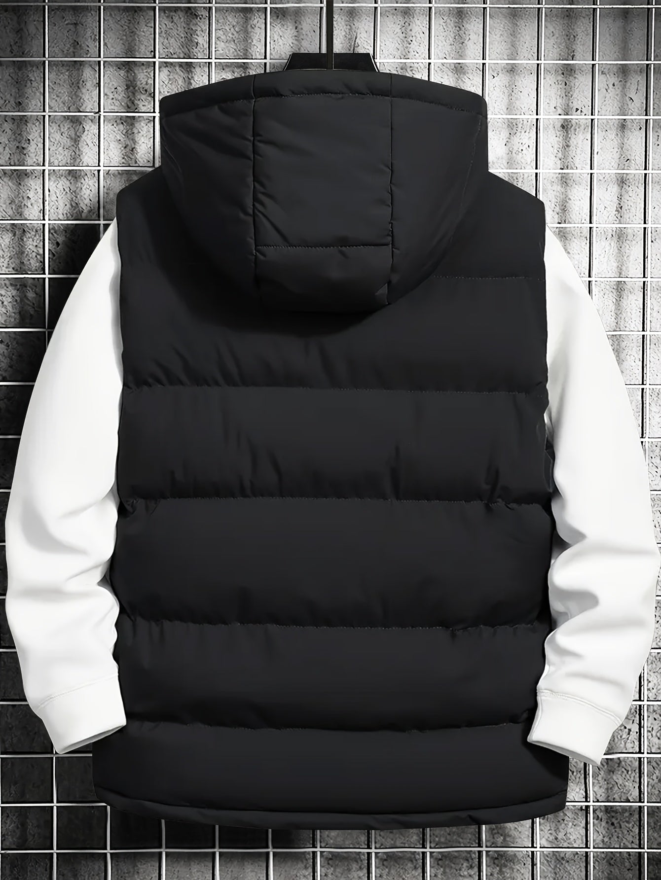 Herren Puffer-Weste mit Kapuze, gesteppt, schwarz