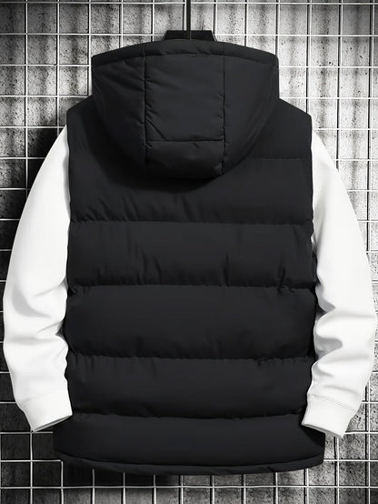Herren Puffer-Weste mit Kapuze, gesteppt, schwarz