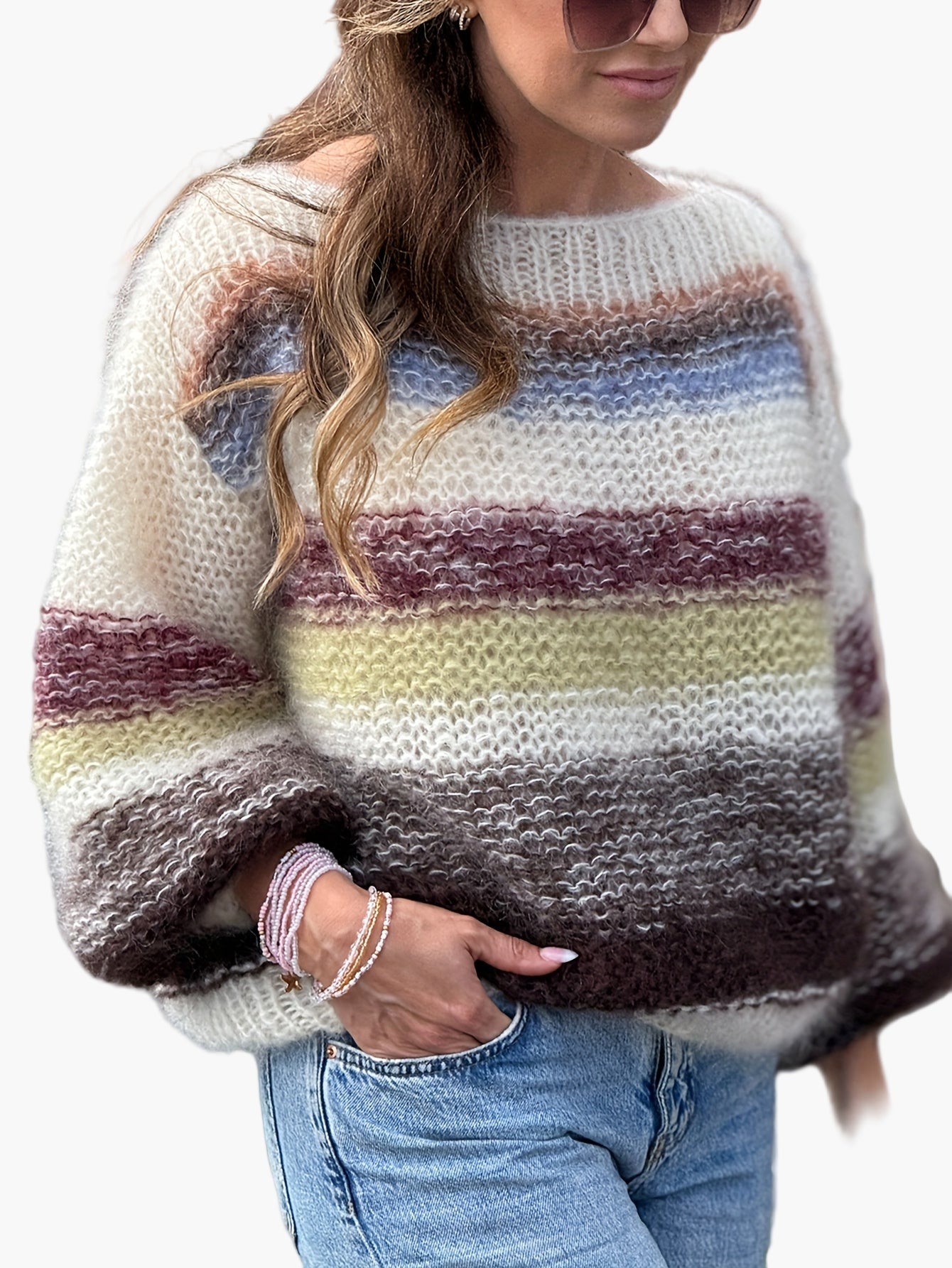 Jersey elegante de mujer a rayas – Jersey de punto para otoño/invierno y tiempo libre