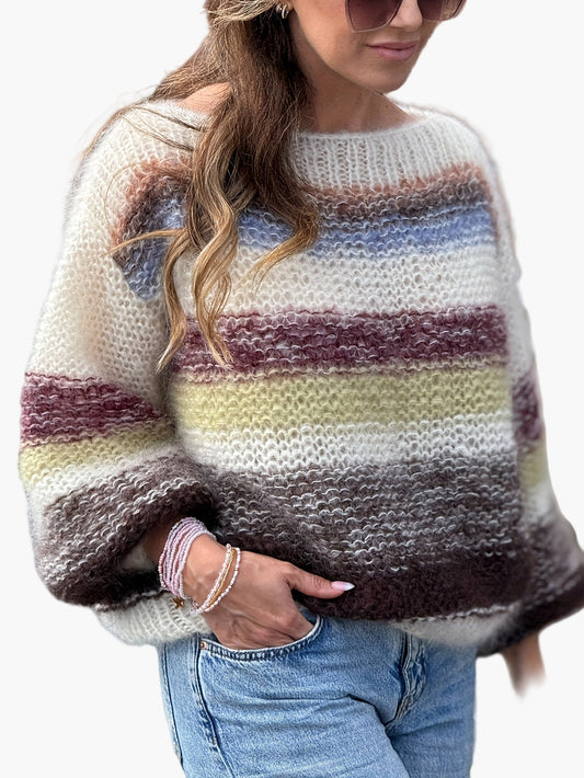 Damski sweter elegancki w paski – dzianinowy sweter na jesień/zimę na czas wolny