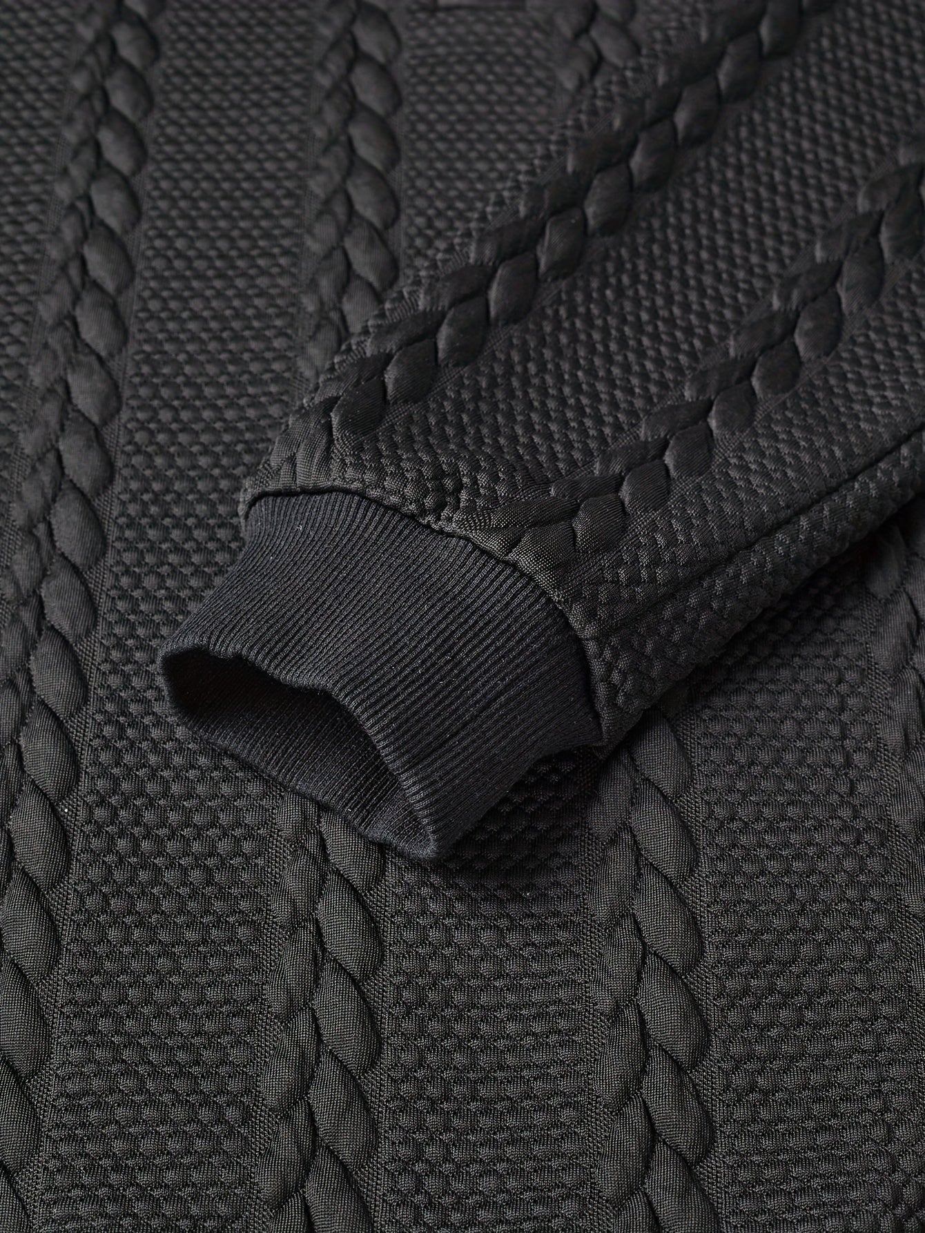 Polo da uomo in maglia a maniche lunghe con motivo intrecciato, grigio scuro