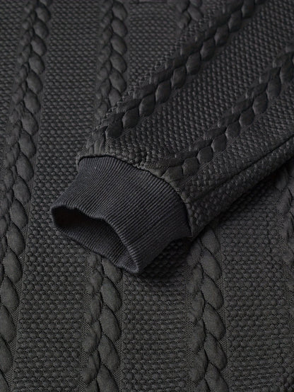 Polo da uomo in maglia a maniche lunghe con motivo intrecciato, grigio scuro