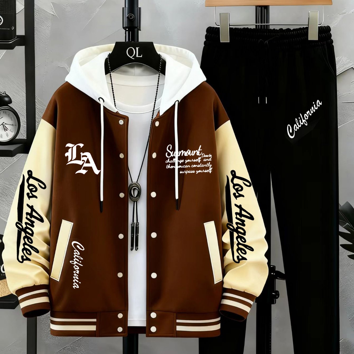 Herren College Jacke & Jogginghose Set Zweiteiler mit Los Angeles Print