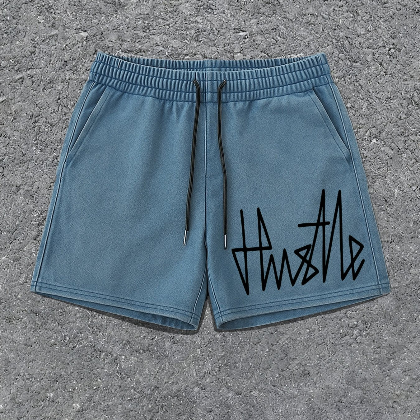 Męskie szorty streetwear z nadrukiem „Hustle” – luźne szorty dresowe na co dzień i na czas wolny