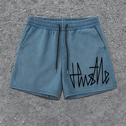 Męskie szorty streetwear z nadrukiem „Hustle” – luźne szorty dresowe na co dzień i na czas wolny