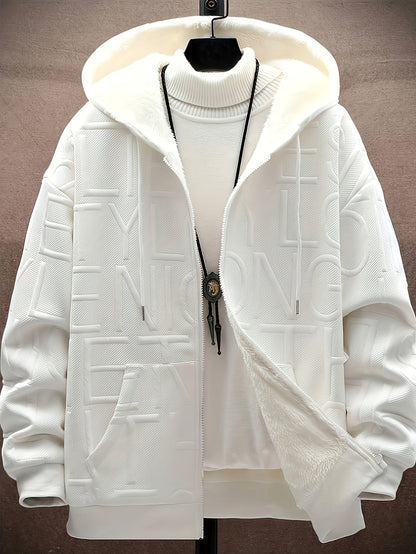 Unisex vinterhoodie-jakke med lynlås, foret, struktureret look, til mænd og kvinder