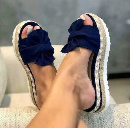 Donna – Sandali con plateau e fiocco per donna in estate