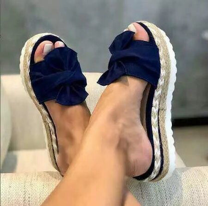 Donna – Sandali con plateau e fiocco per donna in estate
