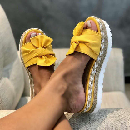 Donna – Sandali con plateau e fiocco per donna in estate