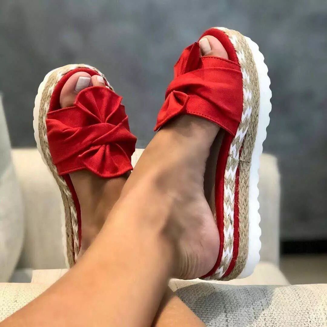 Donna – Sandali con plateau e fiocco per donna in estate