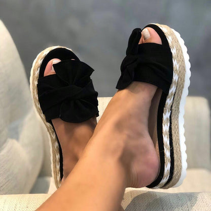 Donna – Sandali con plateau e fiocco per donna in estate