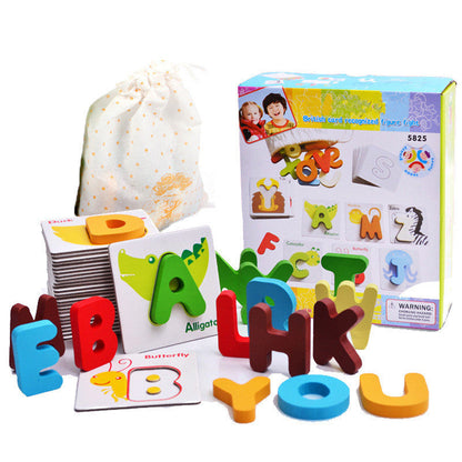 Kinder Lernspielzeug Alphabet Holzbuchstaben und Karten, Pädagogisches Puzzle für Jungen und Mädchen, ab 3 Jahren