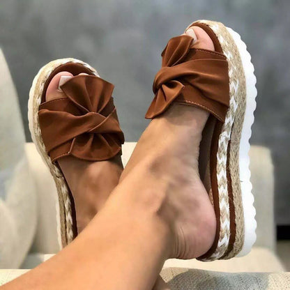 Donna – Sandali con plateau e fiocco per donna in estate