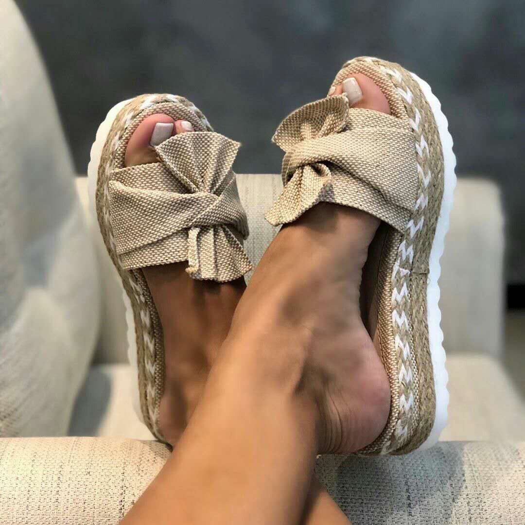 Donna – Sandali con plateau e fiocco per donna in estate