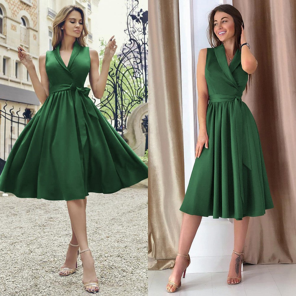 Jean – Robe midi décontractée sans manches avec ceinture
