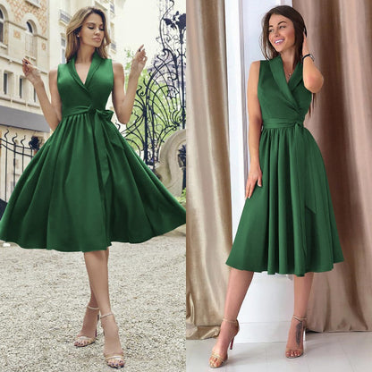 Jean – Robe midi décontractée sans manches avec ceinture